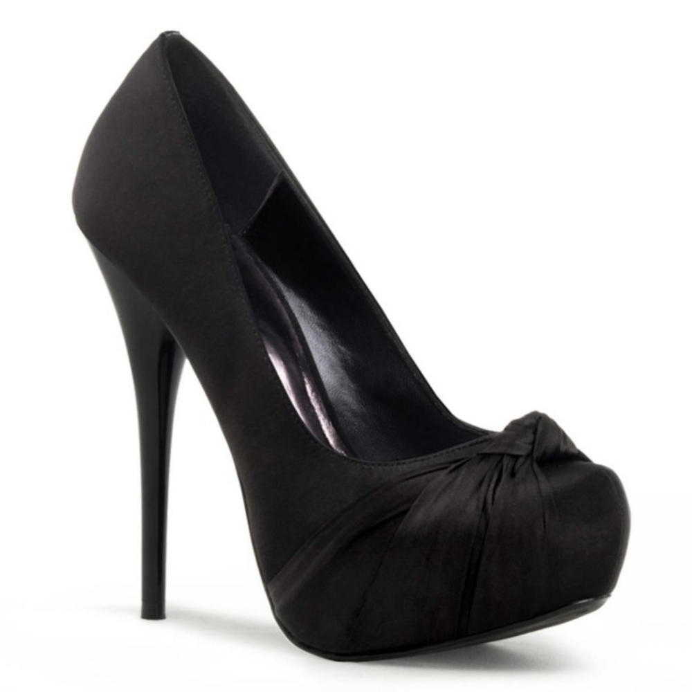Pleaser Day & Night Gorgeous 28" Black Satin in Sexy Heels, Pumps Size 8